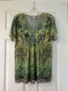ONE WORLD Green and Olive Embellished V-Neck Tunic